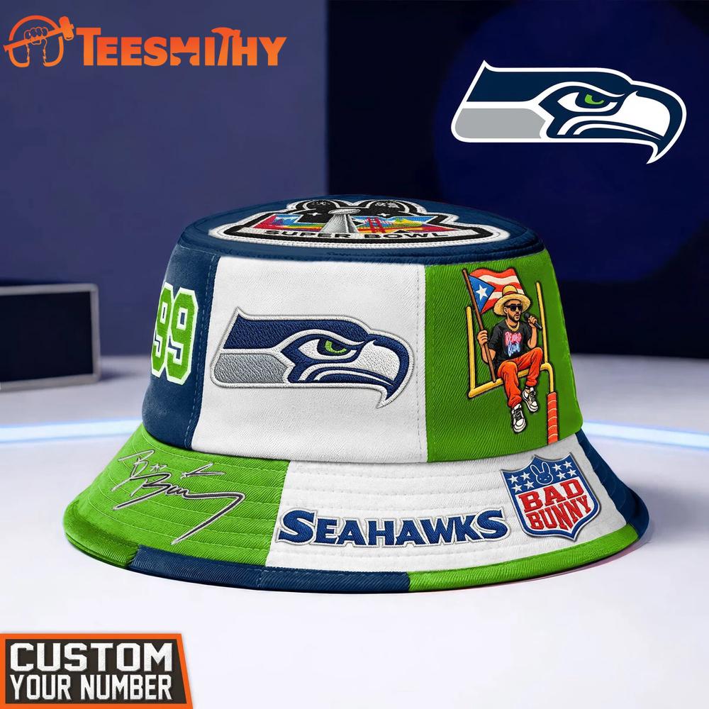 Seattle Seahawks NFL Bad Bunny x Super Bowl 2026 Bucket Hat