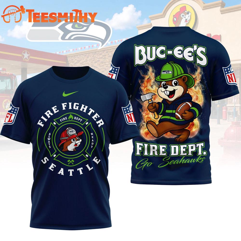 Seattle Seahawks NFL Buc-ee's Firefighter Strong 3D Shirt
