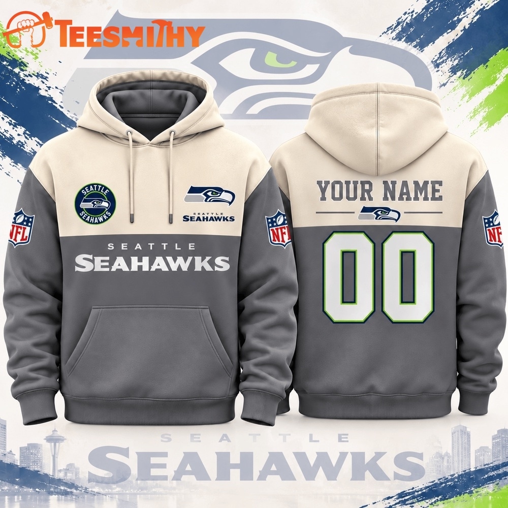 Seattle Seahawks NFL Custom Varsity Colorblock Pullover Hoodie