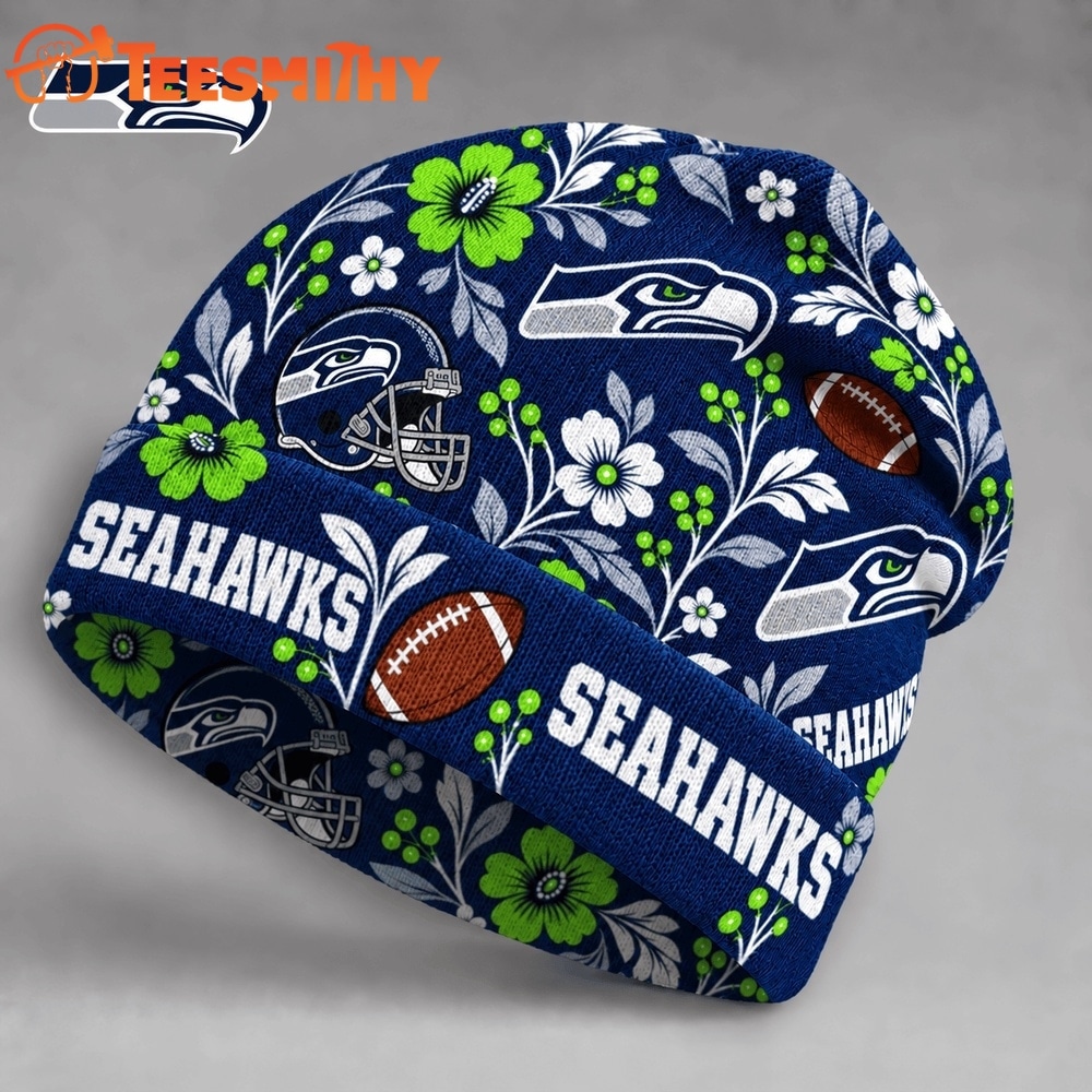 Seattle Seahawks NFL Floral Team Pride Christmas Beanie Hats