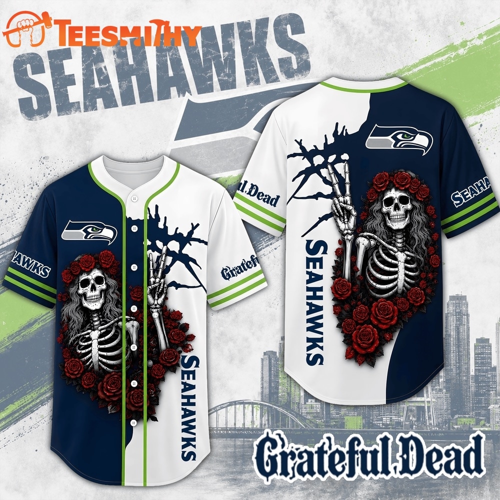 Seattle Seahawks NFL Game Day Grateful Dead Baseball Jersey Shirt