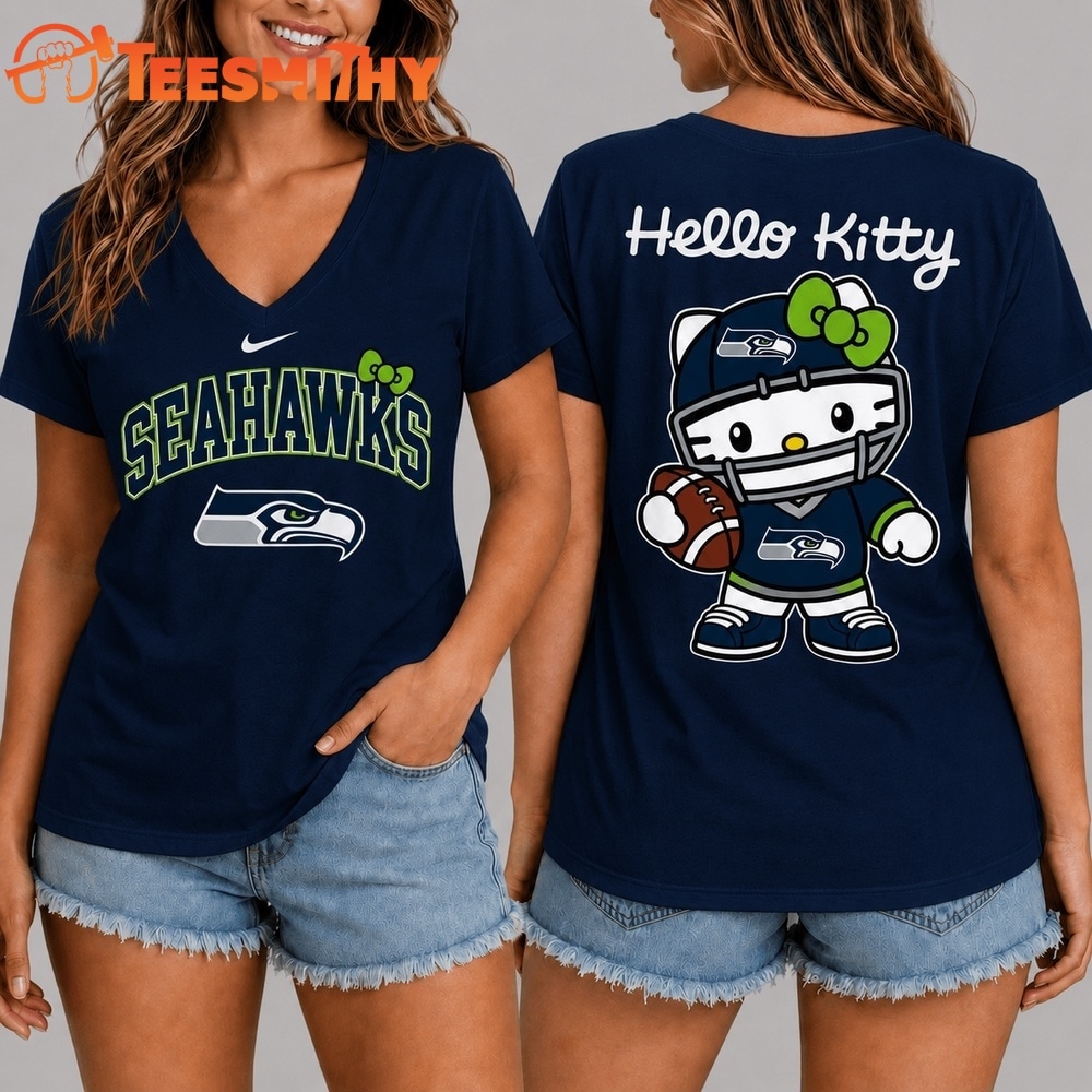 Seattle Seahawks NFL Hello Kitty Football V Neck T Shirt