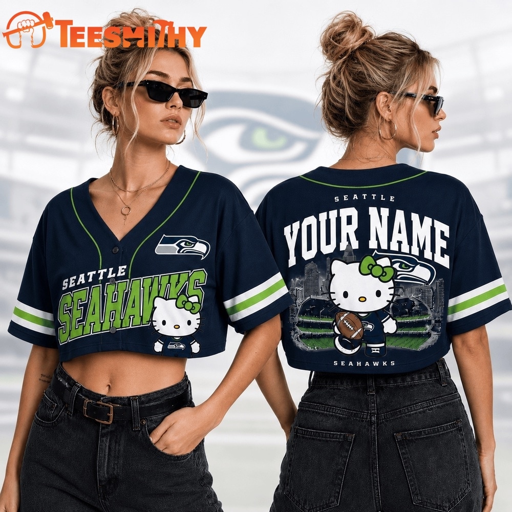 Seattle Seahawks NFL Hello Kitty Personalized Crop Top Baseball Jersey