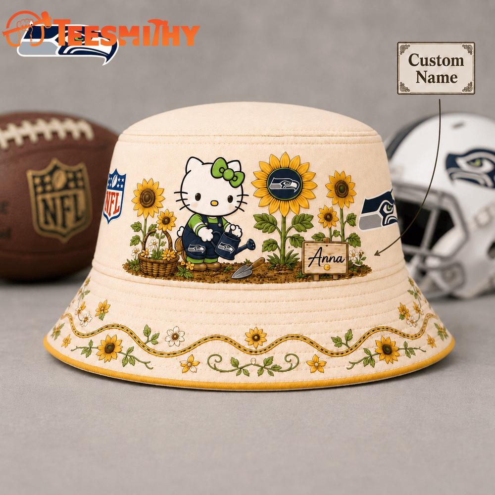 Seattle Seahawks NFL Hello Kitty Sunflower Garden Bucket Hat