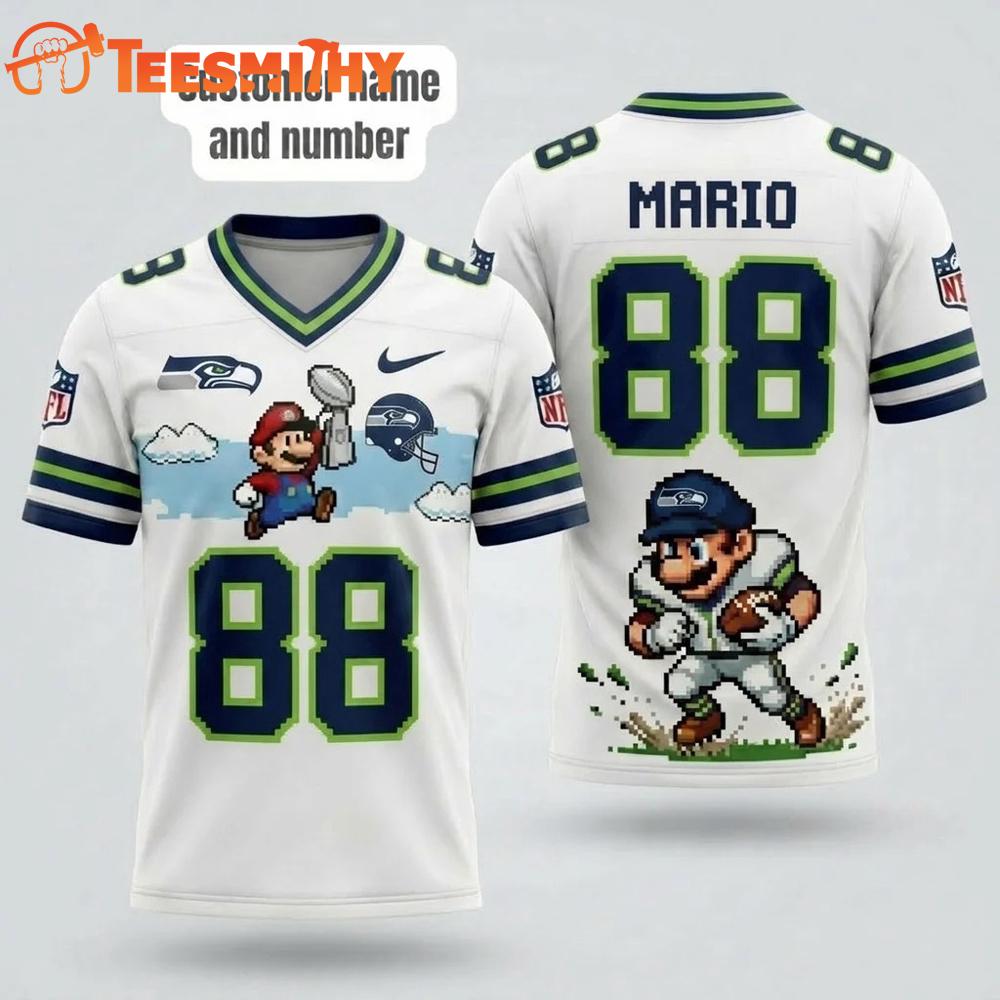 Seattle Seahawks NFL Mario 2026 Design Football Jersey