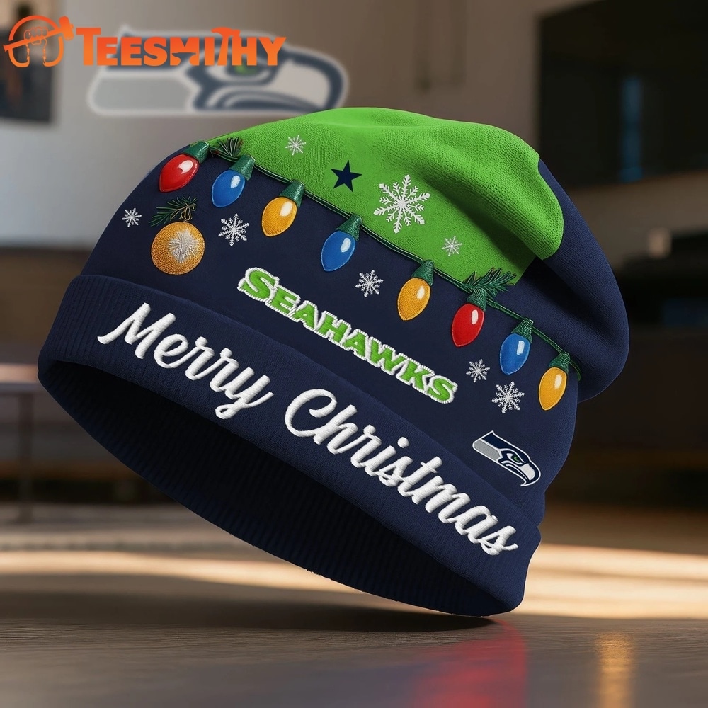 Seattle Seahawks NFL Merry Christmas Beanie Hat