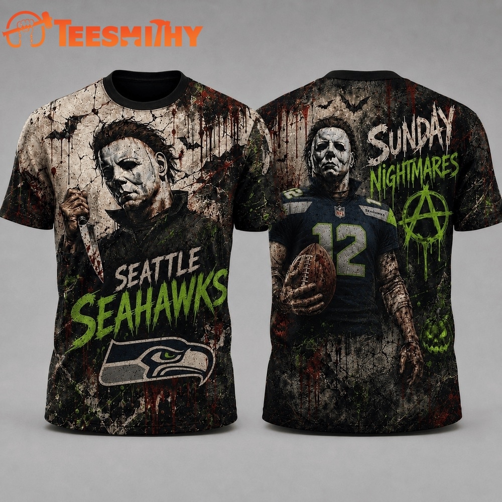 Seattle Seahawks NFL Michael Myers Sunday Nightmares Horror Halloween 3D T Shirt