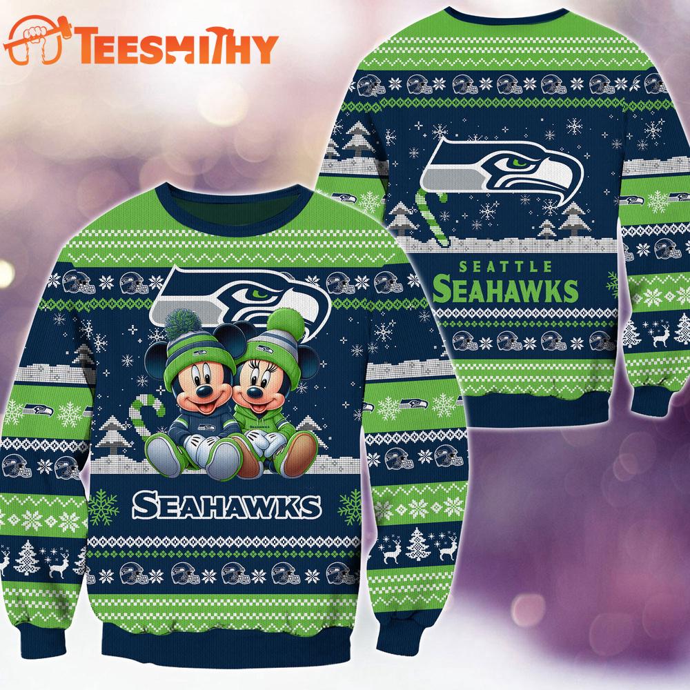 Seattle Seahawks NFL Mickey Minnie Ugly Christmas Sweater