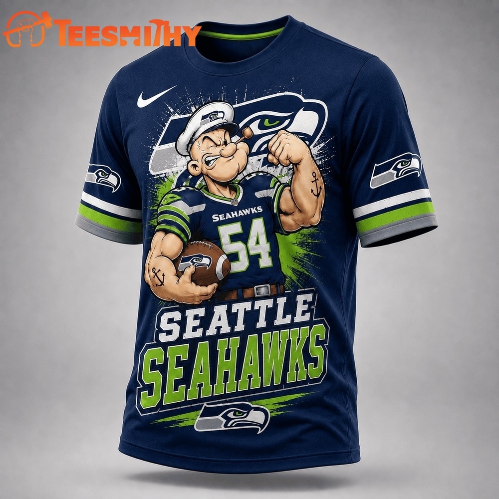 Seattle Seahawks NFL Popeye Bold Cartoon Athletes 3D T Shirt