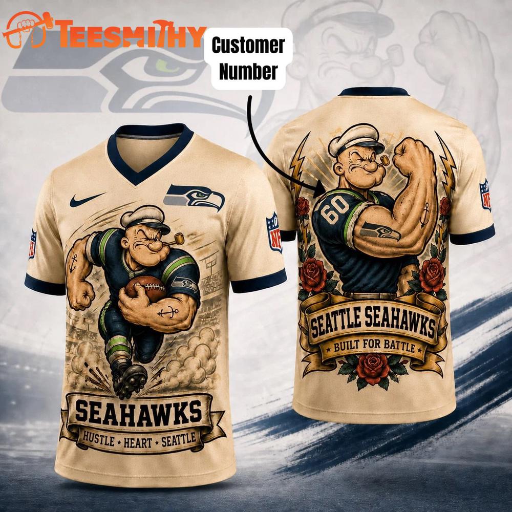 Seattle Seahawks NFL Popeye Vintage Tattoo Football Jersey