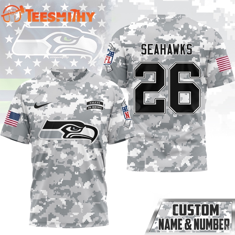 Seattle Seahawks NFL Salute to Service Custom Name & Number Camo 3D Shirt