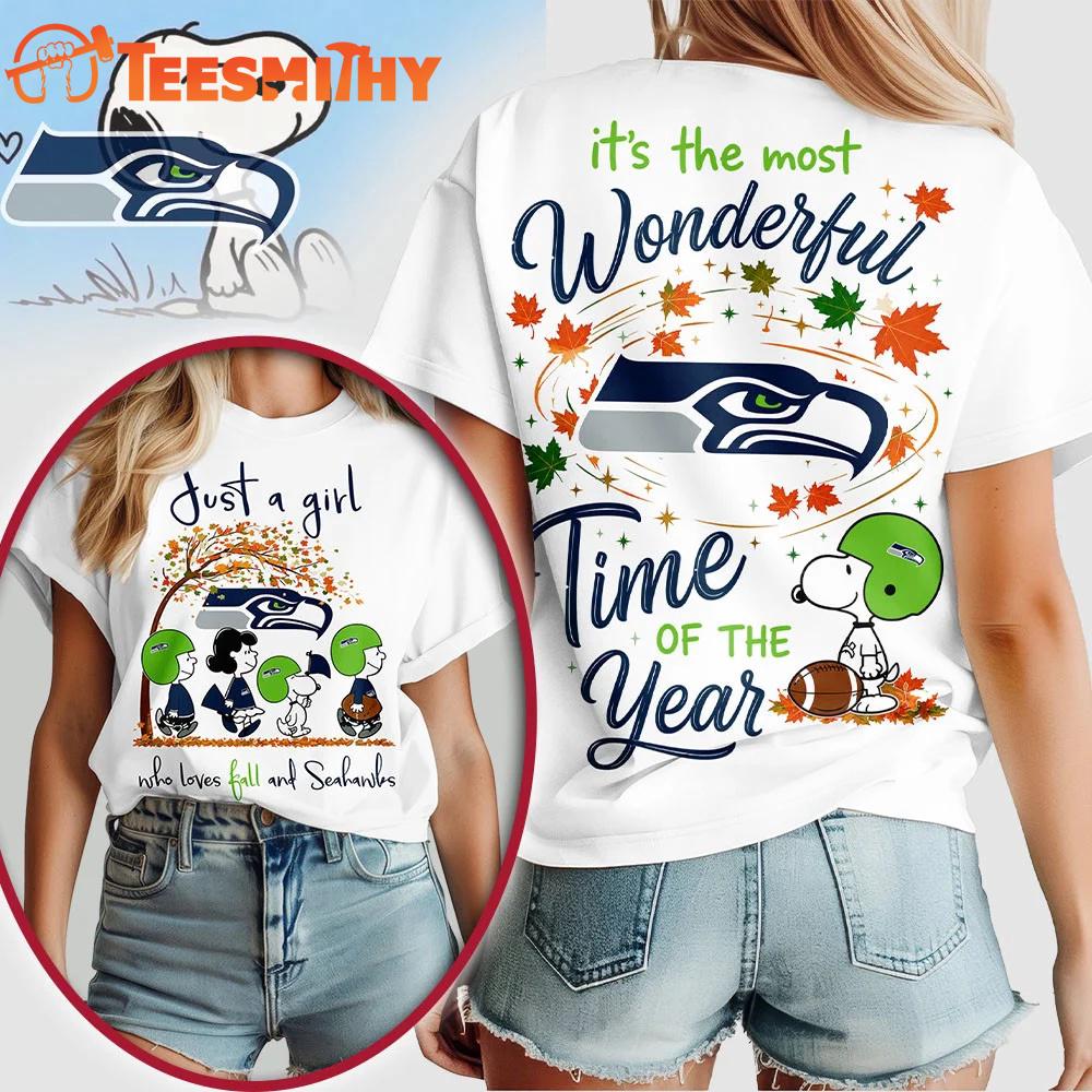 Seattle Seahawks NFL Snoopy Fall Wonderful Time of the Year 3D Shirt