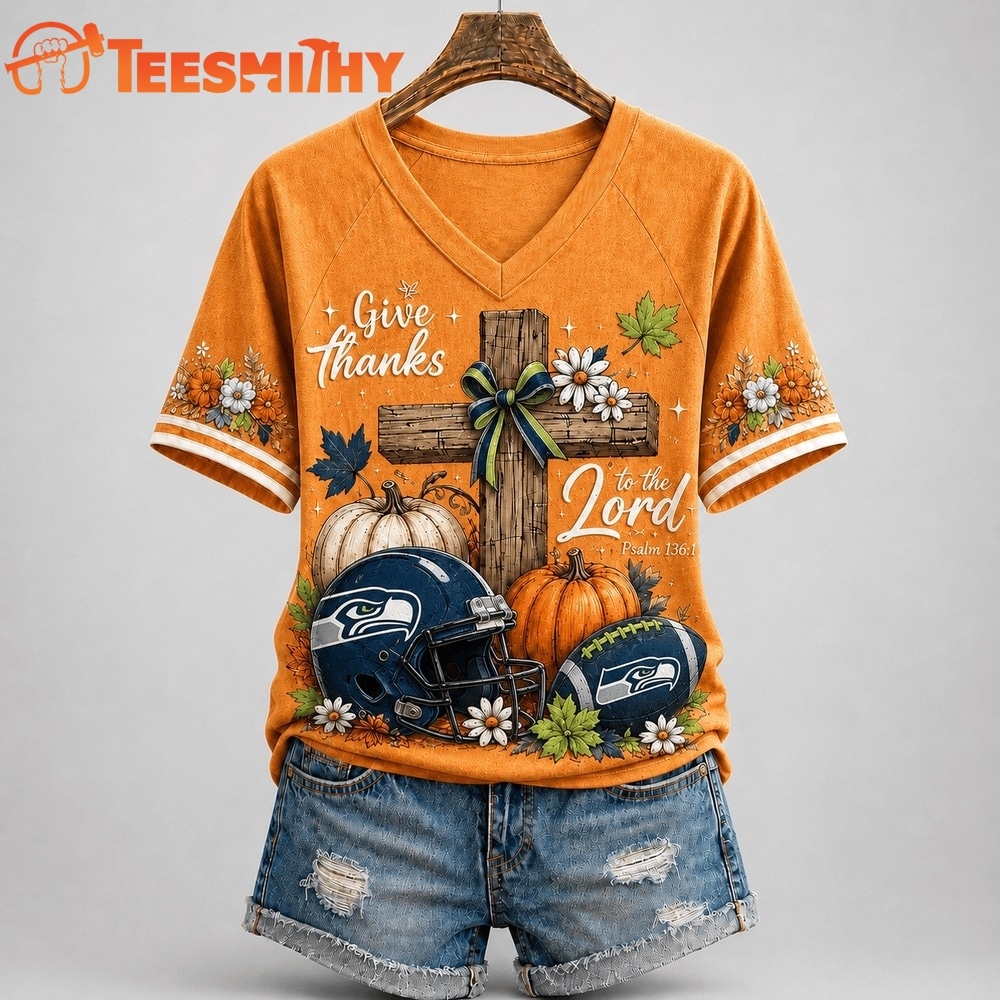 Seattle Seahawks NFL Thanksgiving Faith And Football V Neck T Shirt