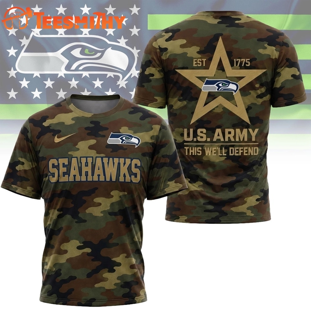 Seattle Seahawks NFL Veterans US Army Camo New Design 3D Shirt