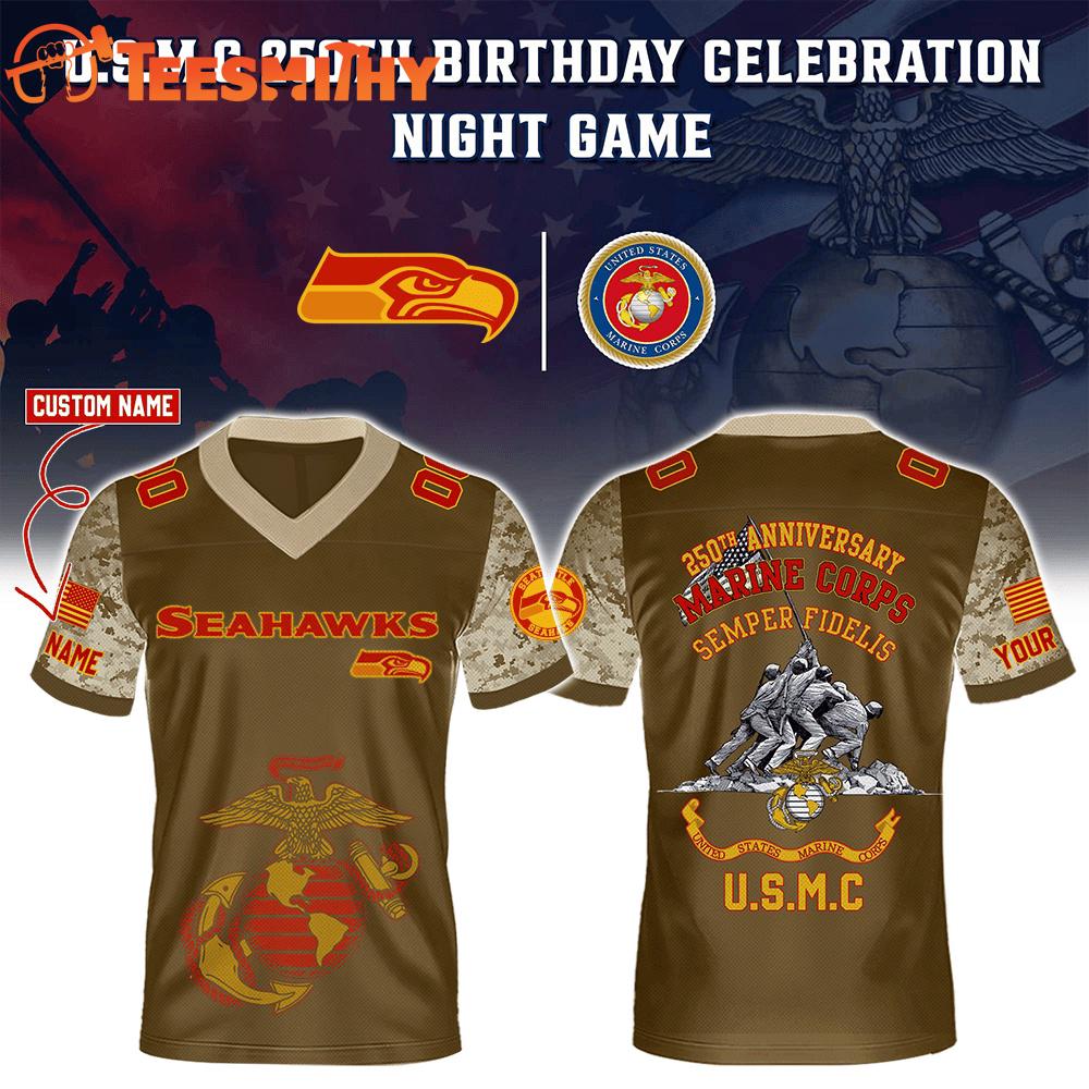 Seattle Seahawks x U.S.M.C 250TH Birthday Celebration Special Edition Custom Football Jersey