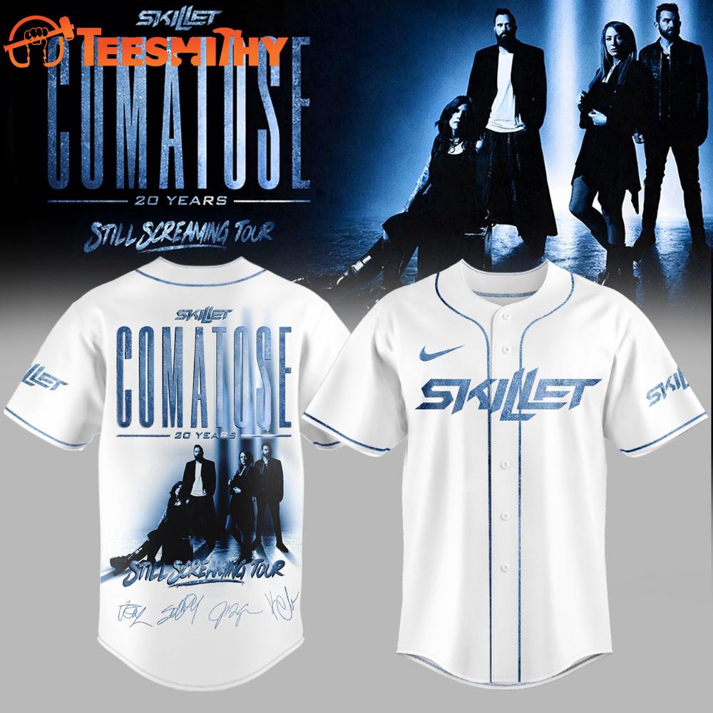 Skillet Comatose 20 Years Still Screaming Tour Signature White Baseball Jersey