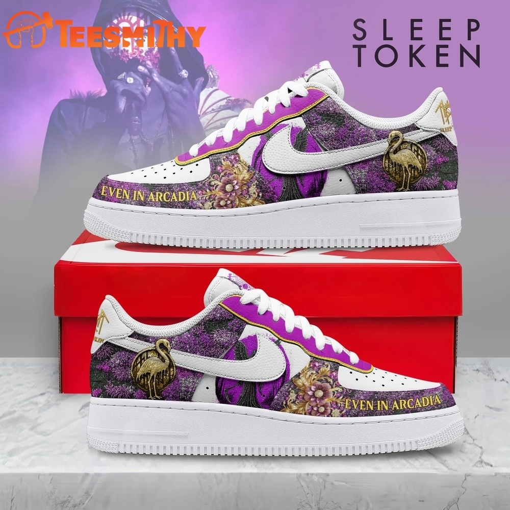 Sleep Token Even In Arcadia Purple Floral & Gold Flamingo Air Force 1 Shoes