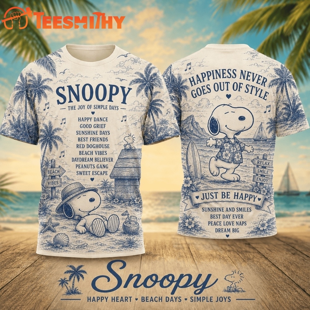 Snoopy Beach Palm Vintage Sketch 2026 3D Shirt