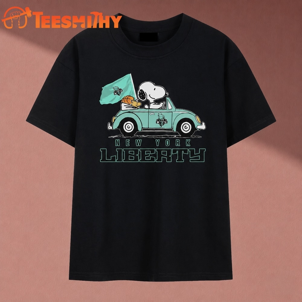 Snoopy Driving Car New York Liberty WNBA Basketball T Shirt