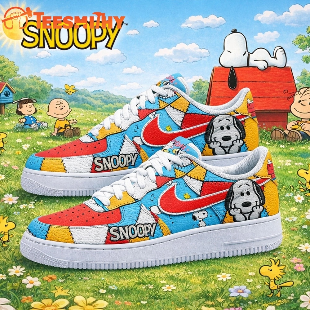 Snoopy Peanuts Patchwork Custom Air Force 1 Shoes, Cute Cartoon Graphic Sneakers