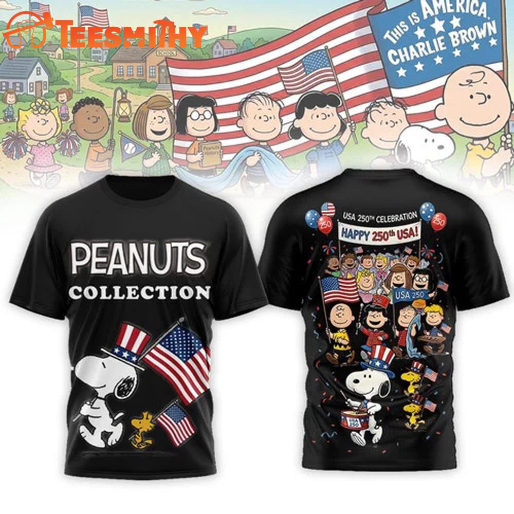Snoopy Peanuts USA 250th Anniversary Black T Shirt