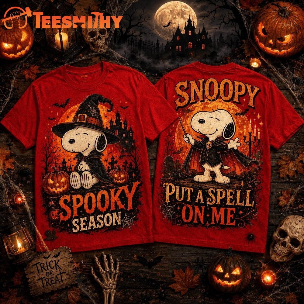 Snoopy Witch Hat and Pumpkin Halloween Spooky Season 3D Shirt