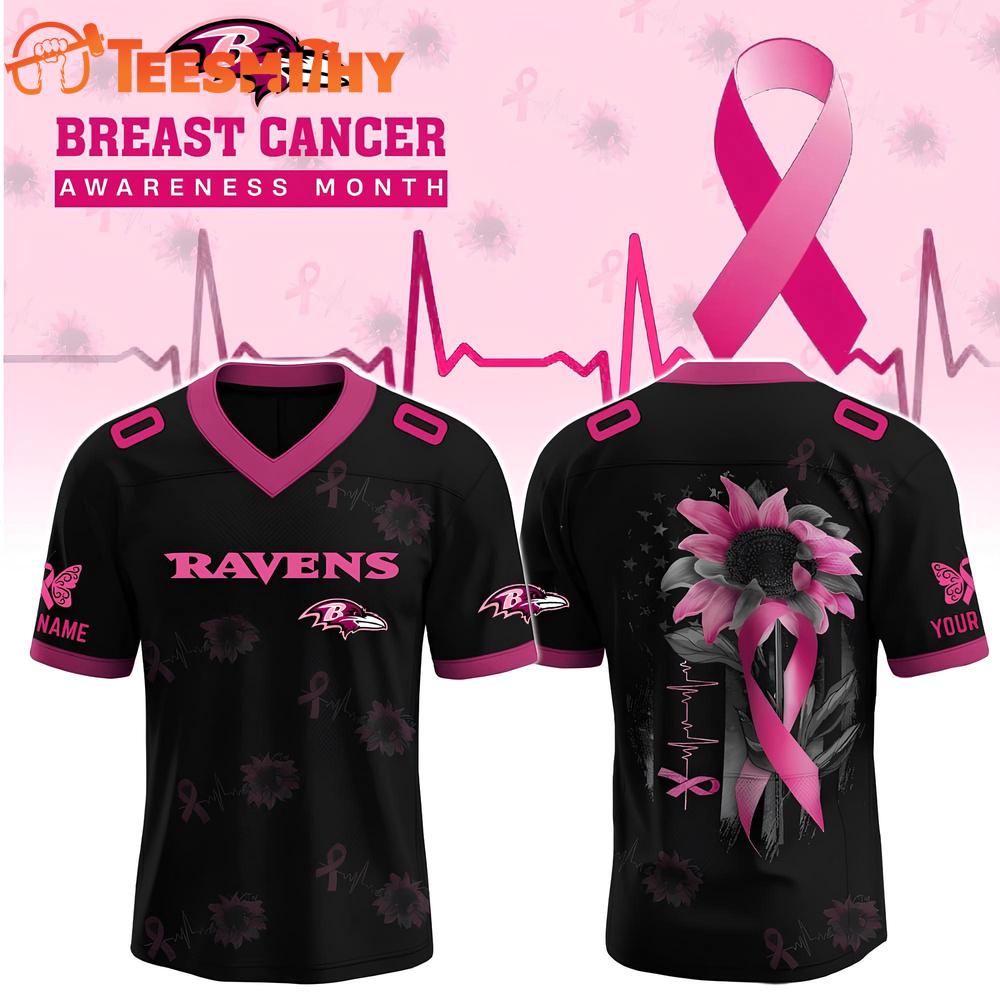 Special Edition 2025 Baltimore Ravens x Breast Cancer Awareness Month Black Custom Football Jersey