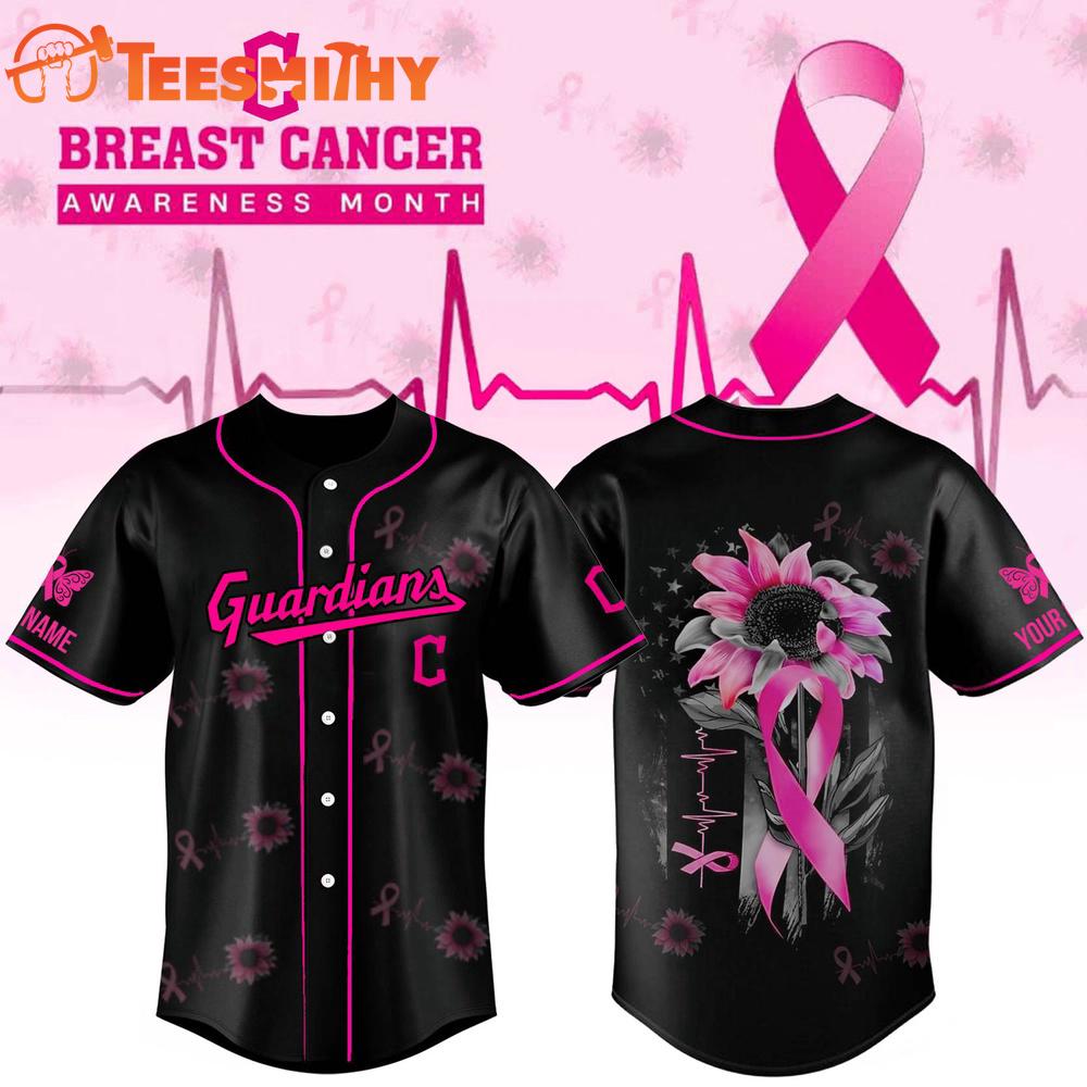 Special Edition 2025 Cleveland Guardians x Breast Cancer Awareness Month Black Custom Baseball Jersey