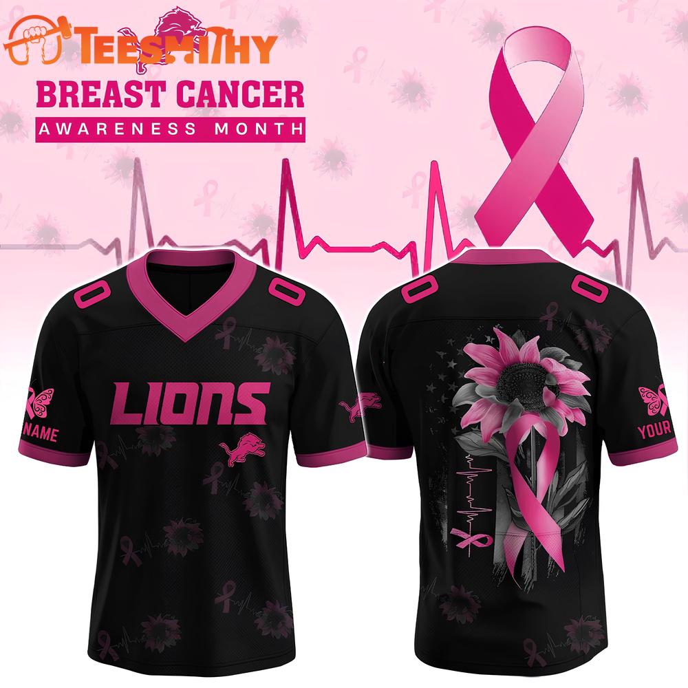 Special Edition 2025 Detroit Lions Breast Cancer Awareness Month Black Custom Football Jersey