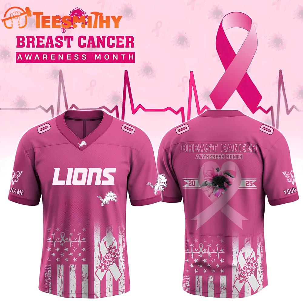 Special Edition 2025 Detroit Lions x Breast Cancer Awareness Mont Custom Football Jersey