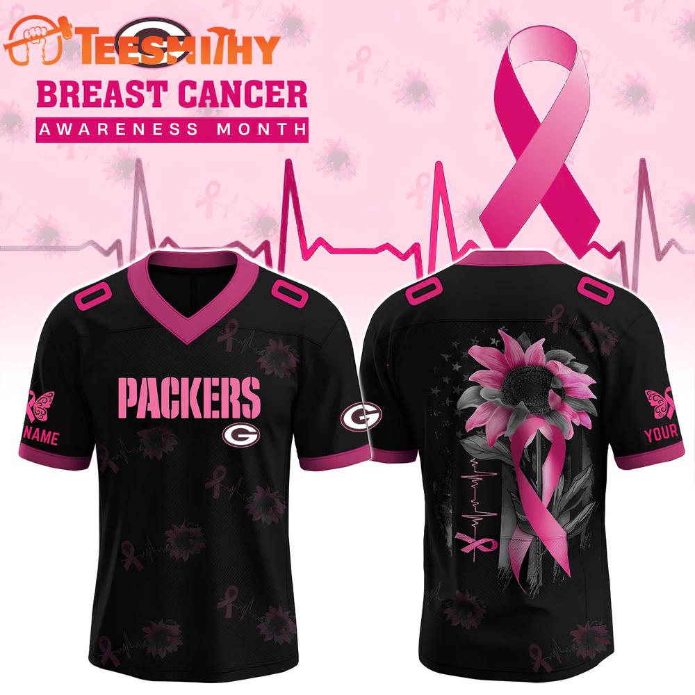 Special Edition 2025 Green Bay Packers x Breast Cancer Awareness Month Black Custom Football Jersey