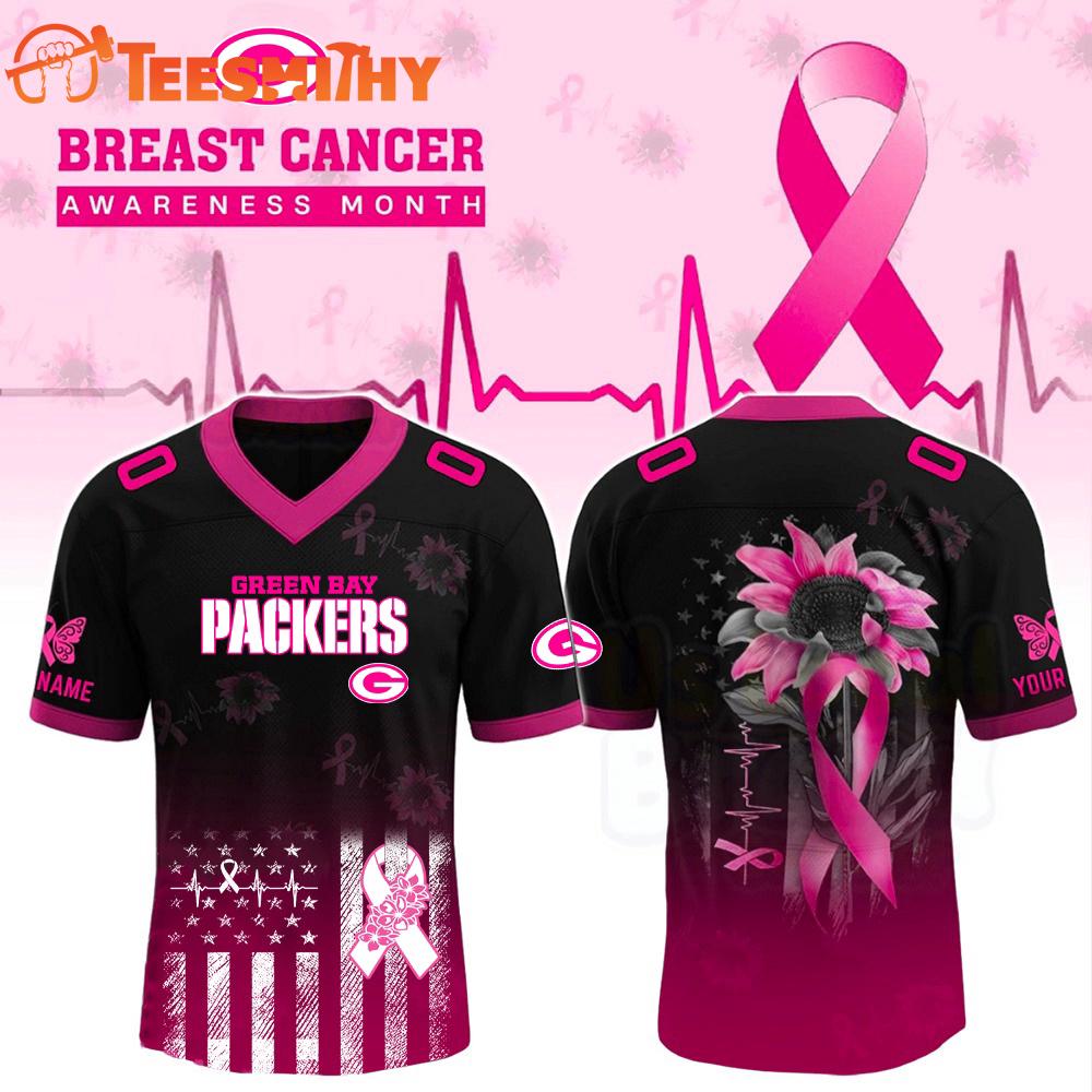 Special Edition 2025 Green Bay Packers x Breast Cancer Awareness Month Black Flag Custom Football Jersey