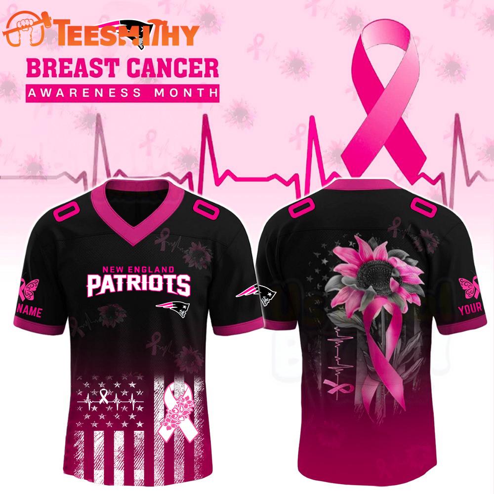 Special Edition 2025 New England Patriots x Breast Cancer Awareness Month Black Flag Custom Football Jersey