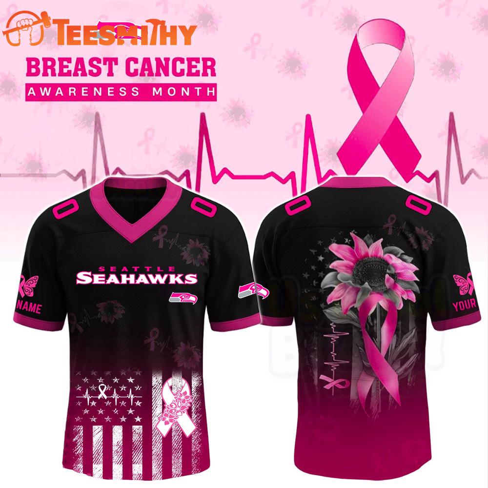 Special Edition 2025 Seattle Seahawks x Breast Cancer Awareness Month Black Flag Custom Football Jersey