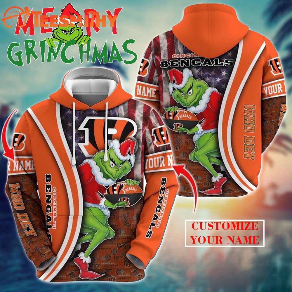 Special Edition Cincinnati Bengals x The Grinch Christmas American Flag 2025 Custom Hoodie Shirt