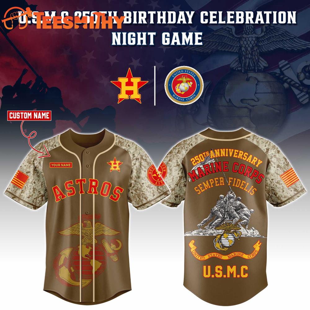 Special Edition Houston Astros x U.S. Marine Corps 250th Birthday Celebration Custom Baseball Jersey