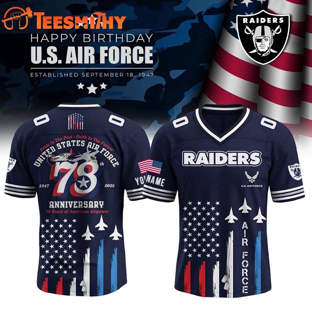 Special Edition Las Vegas Raiders x U.S. Air Force 78th Birthday Custom Football Jersey