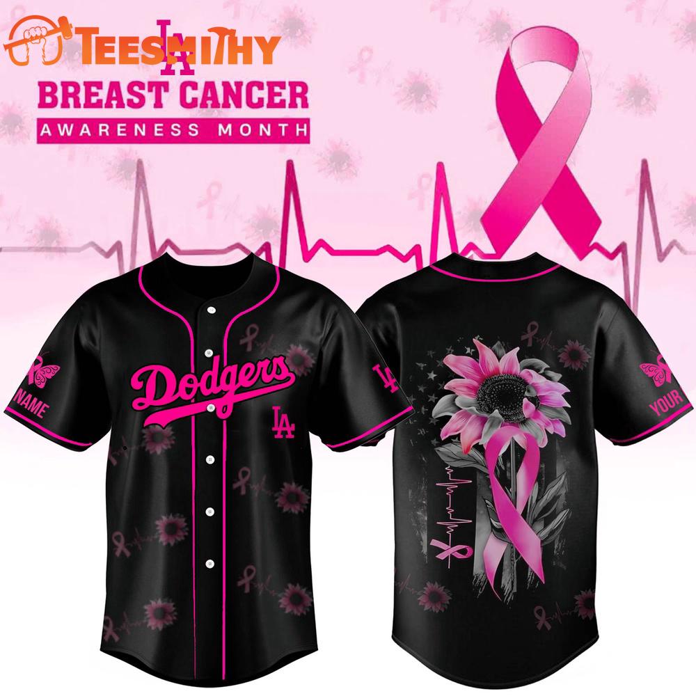 Special Edition Los Angeles Dodgers x Breast Cancer Awareness Month Black Custom Baseball Jersey