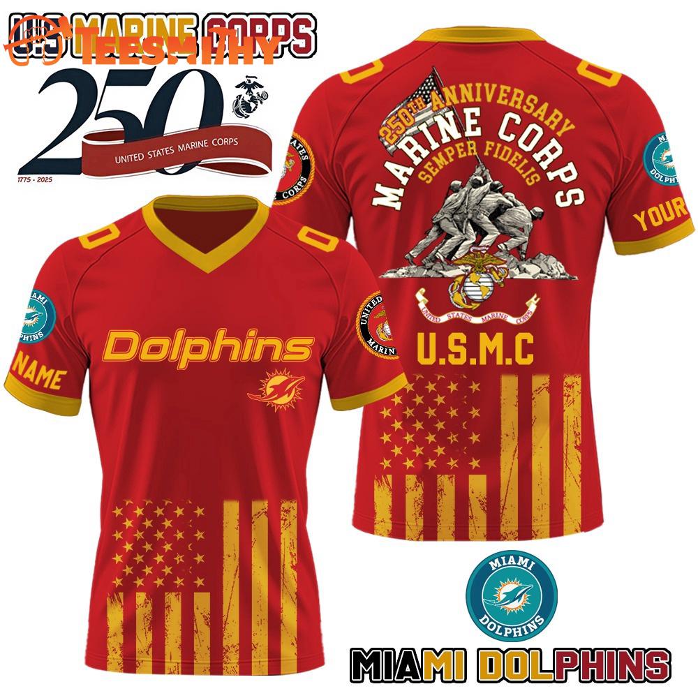 Special Edition Miami Dolphins x U.S Marine Corps 250th Year Anniversary Premium Custom Football Jersey