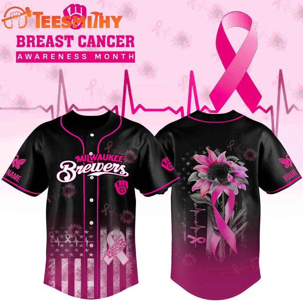 Special Edition Milwaukee Brewers x Breast Cancer Awareness Month Black Custom Baseball Jersey