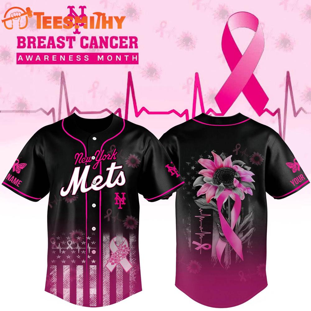 Special Edition New York Mets x Breast Cancer Awareness Month Black Flag Custom Baseball Jersey