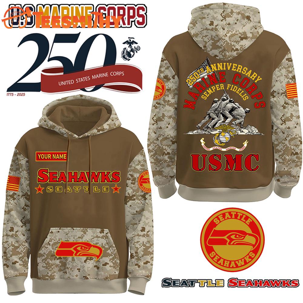 Special Edition Seattle Seahawks x USMC 250th Birthday Anniversary Custom Hoodie Shirt