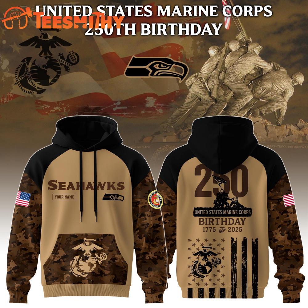 Special Edition Seattle Seahawks x USMC 250th Birthday Custom Hoodie Shirt