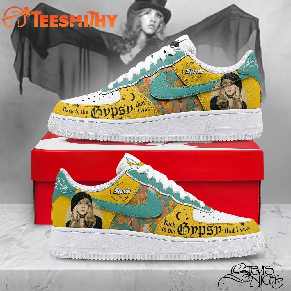 Stevie Nicks Custom Air Force 1 Shoes, Gypsy Lyrics Yellow Teal Graphic Sneakers