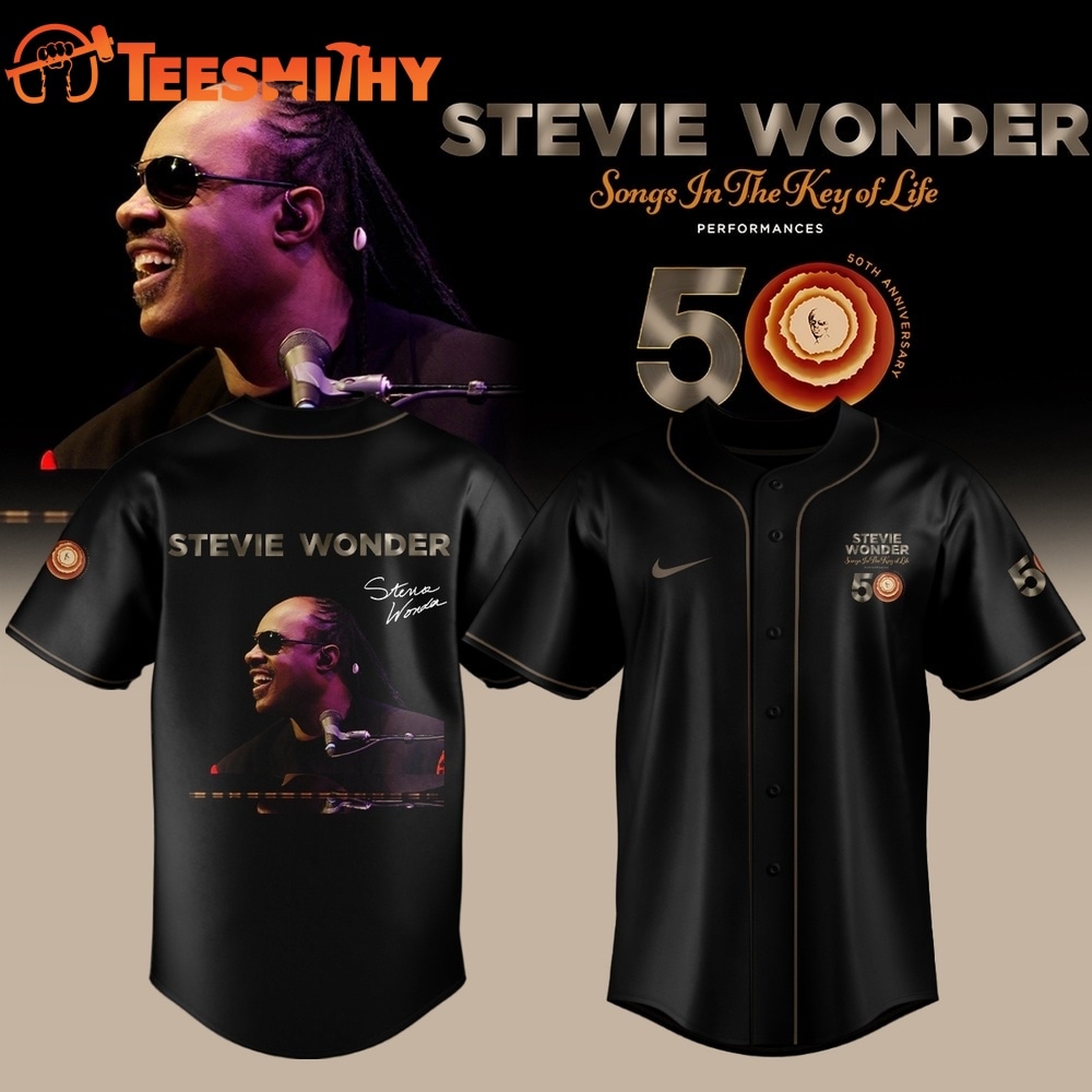 Stevie Wonder Songs in the Key of Life Performances 50th Anniversary Graphic Black Baseball Jersey