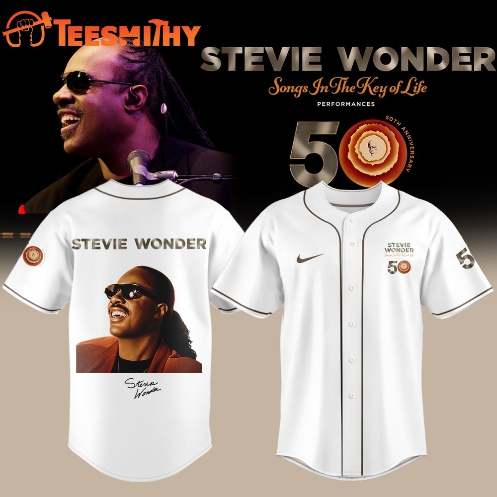 Stevie Wonder Songs in the Key of Life Performances 50th Anniversary Graphic White Baseball Jersey