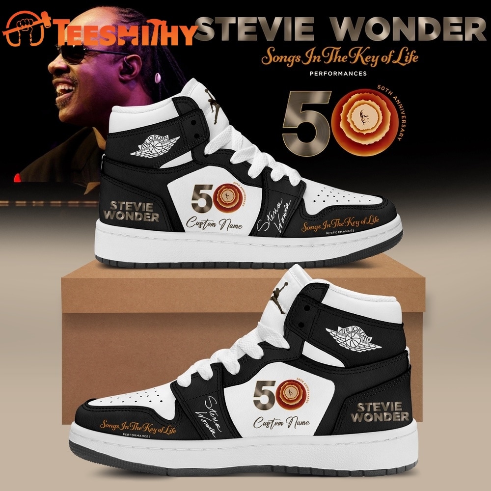 Stevie Wonder Songs in the Key of Life Performances 50th Anniversary Signed Black Air Jordan 1 Shoes
