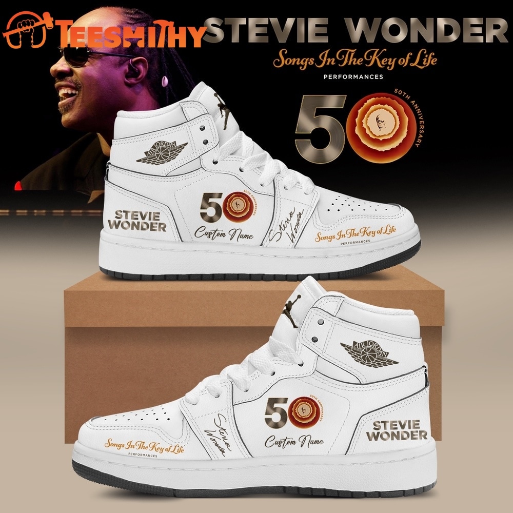 Stevie Wonder Songs in the Key of Life Performances 50th Anniversary Signed White Air Jordan 1 Shoes
