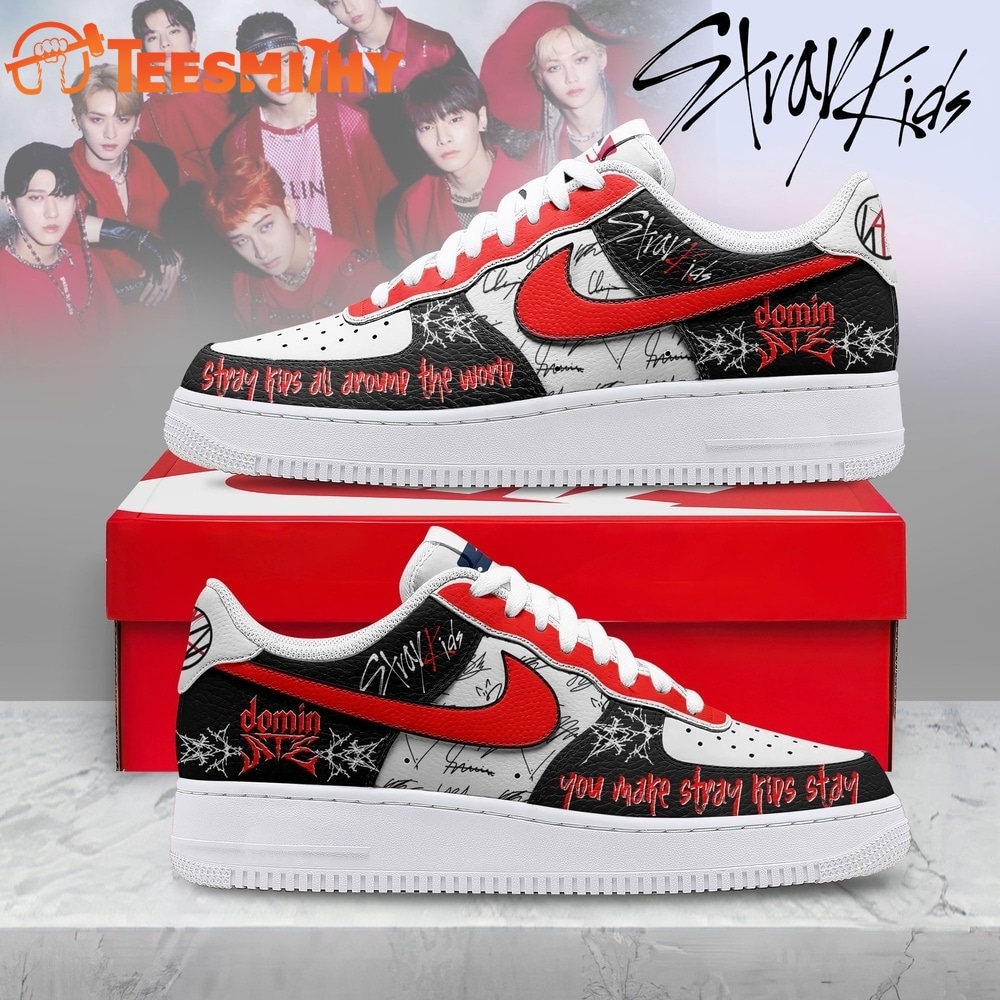 Stray Kids DOMINATE Tour Red & Black K Pop Graphic Air Force 1 Shoes
