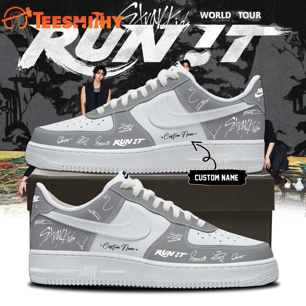 Stray Kids World Tour RUN IT 2026 Signature Gray Air Force 1 Shoes